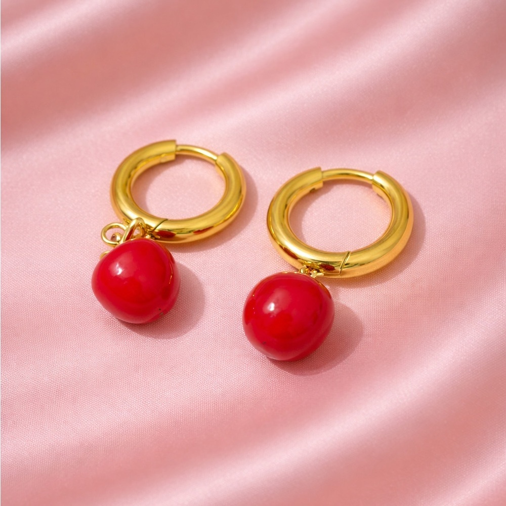 Red Apple  Gold Earrings